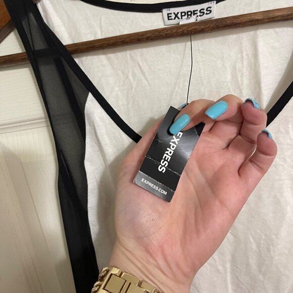 Express Womens NWT White black Sheer Panel Sleeveless Tank Top Blouse XS - Picture 3 of 6